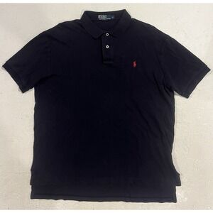 Vintage Polo Ralph Lauren Shirt Mens L Navy Blue Golf Polo Short Sleeve Red Pony